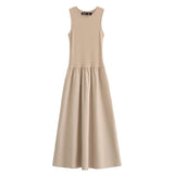 HXAO Women's Black Long Dresses 2025 Spring Sleeveless Elegant Dresses Fashion Casual Vintage Party Khaki Dresses Vestidos