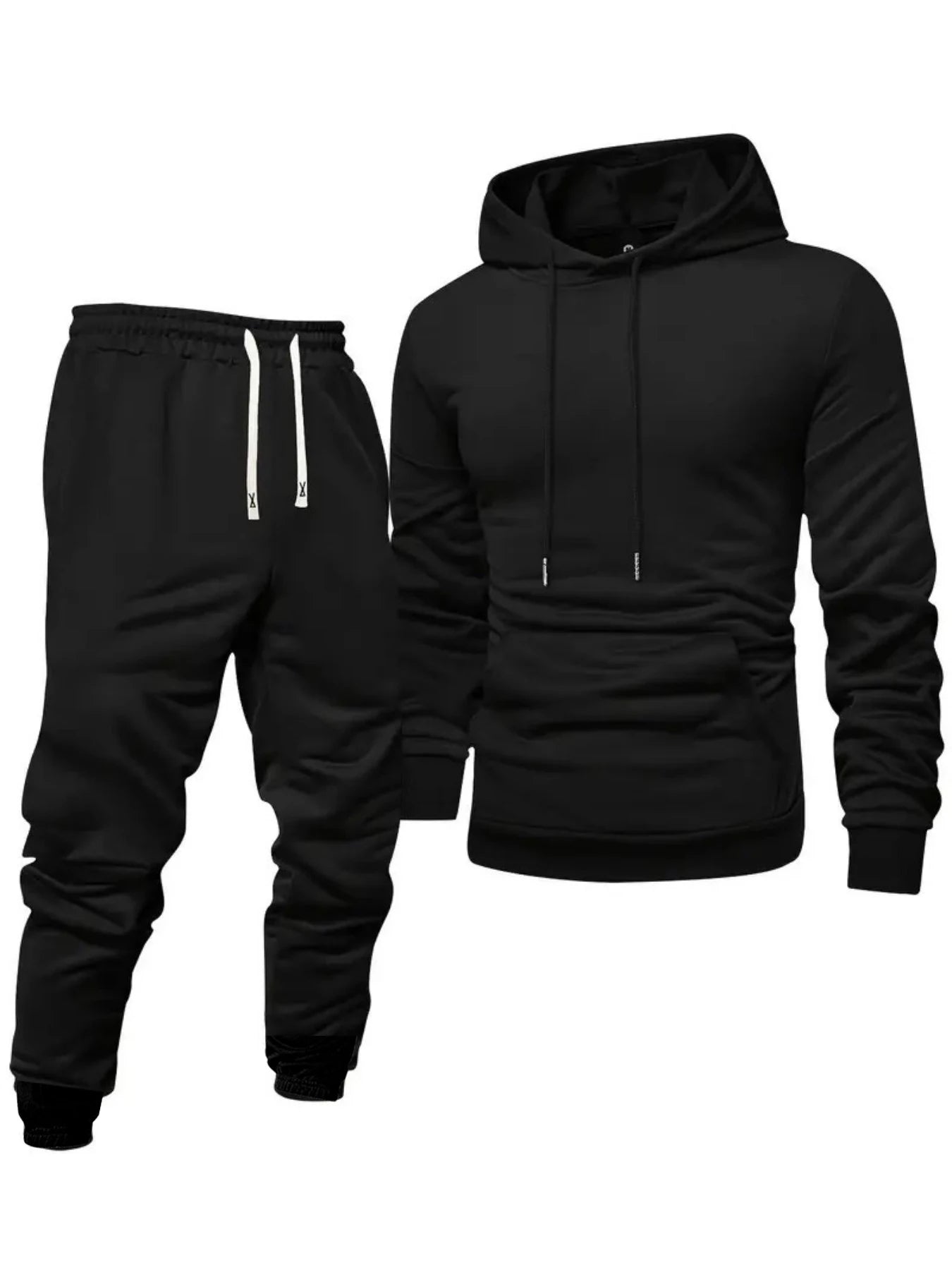 1 Sets Of Solid Color Men's Hooded Sweatshirt + Sweatpants Spring And Autumn Casual Sports Suits Light Plate Pullover Regular Long-Sleeved Hoodie And Waist With Drawstring Elastic Waist Threaded Cuff Trousers Tracksuit
