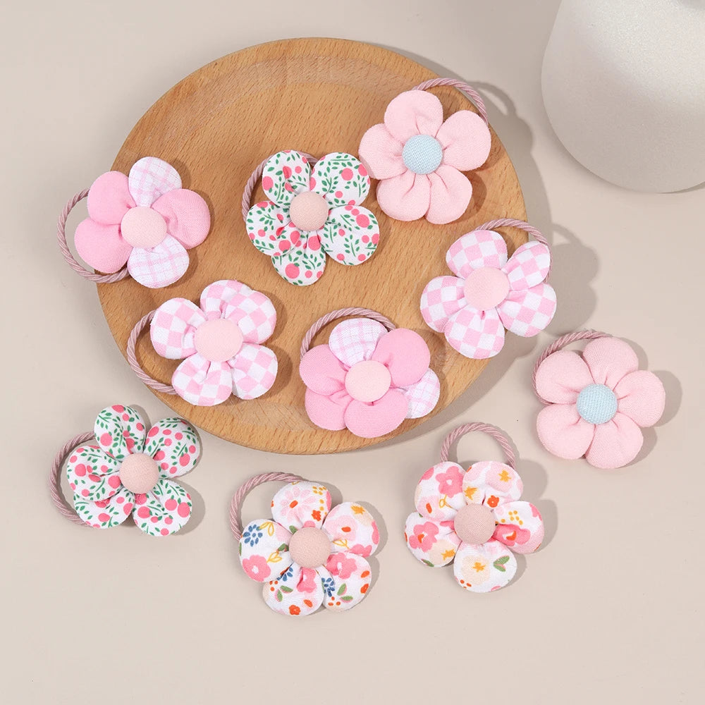 10Pcs/Set New Baby Girl Cute Colorful Flower Hair Bands Ponytail Holder Chilren Soft Scrunchies Rubber Kids Hair Accessories