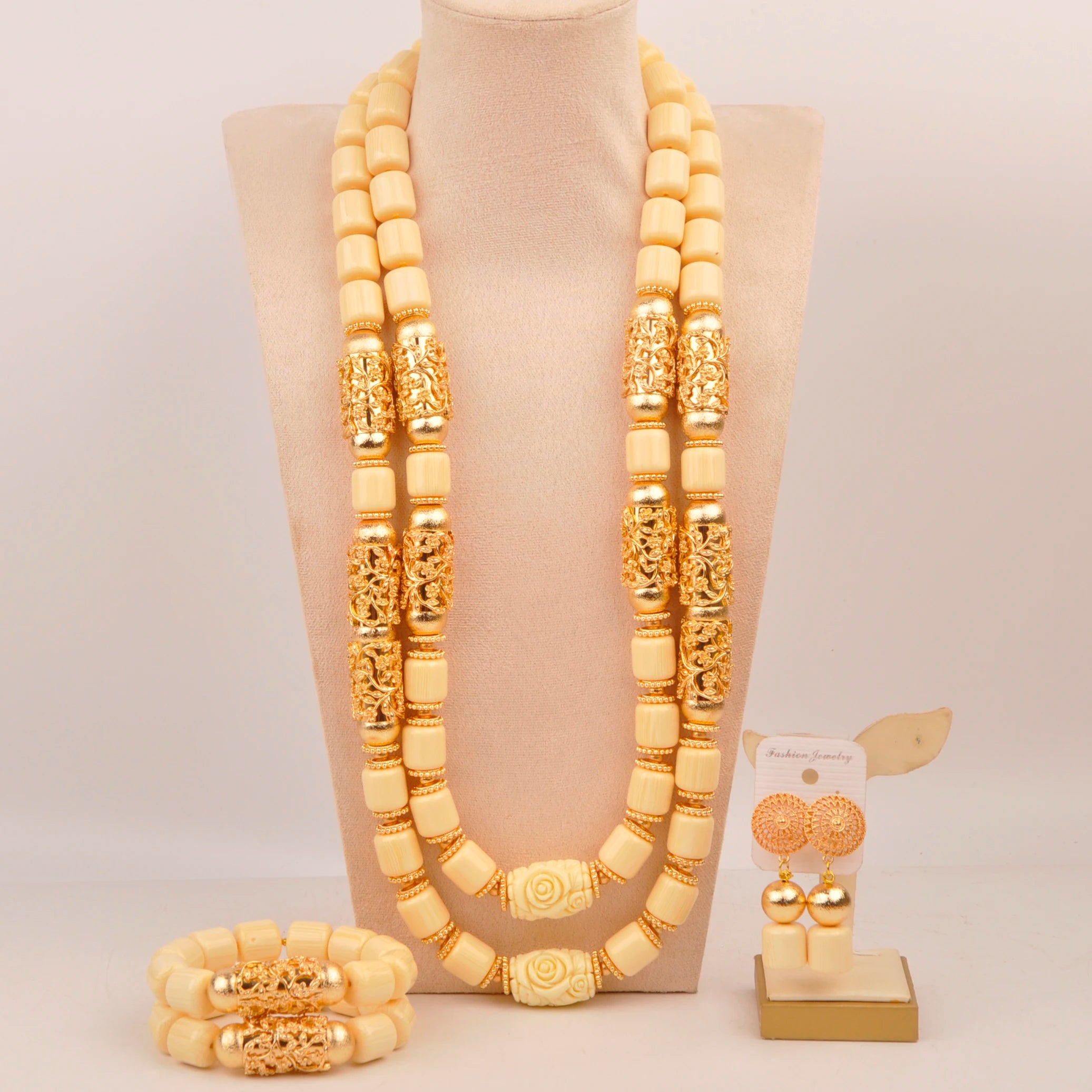 32inches 2Layers orange artifinal nigerian coral bead jewelry set wedding