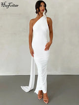 Hugcitar One Shoulder Backless Adjustable Scarf Loop Ruched Sexy Maxi Dress Women Elegant Y2K Streetwear Festival Outfit