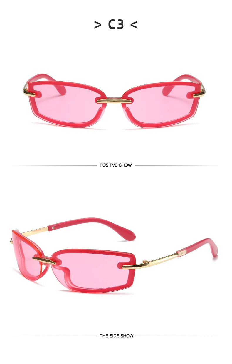 Rimless Y2K Style Sunglasses Rectangle Fashion Popular Women Men Shades Square Sun Glasses for Female Male Glasses Metal Frame