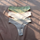 3 Pcs Seamless Ladies Ribbed Cotton Thong Simple Women's Low Waist Bikini Briefs Sports Girls Underwear Plus Size