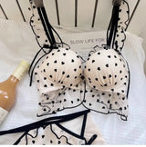 MOYISU Japanese Mesh No-wire lace Underwear set Women's small breasts gather sexy pure desire sweet bra cute bra Panty SET TUSHY