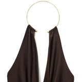 HXAO Brown Halter Bodysuit Women Summer Bodys For Sexy Women Off Shoulder Sleeveless Thong Bodysuit With Open Back Rave Bodysuit
