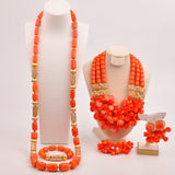 32inches 2Layers orange artifinal nigerian coral bead jewelry set wedding