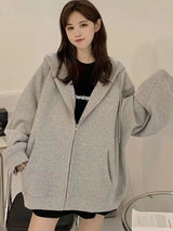 Korean Fashion Zipper Hood Sweatshirt Women Autumn Long Sleeve Tops Casual Y2K Hoodies Streetwear Harajuku Loose Jackets Coats