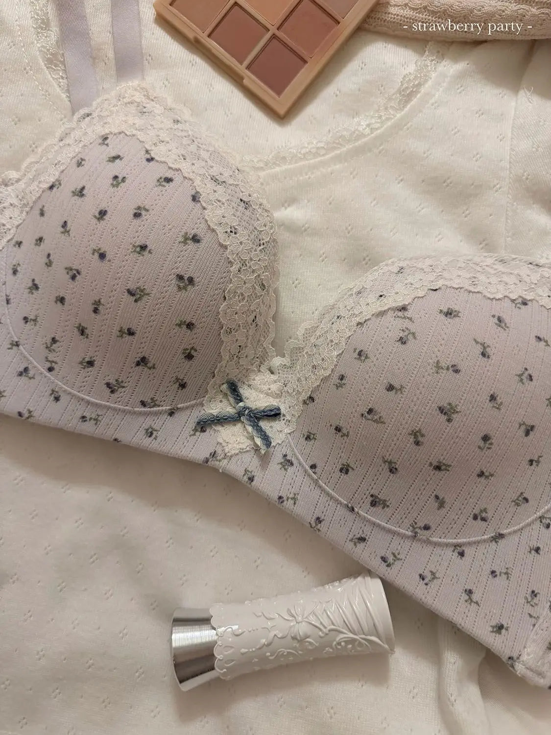 Teenage Sexy Lace Floral Bra Set Comfortable Non-steel Ring Beauty Back Small Breasts Gathered up Support Anti-Sagging Bra Set