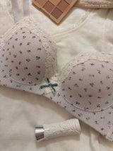 Teenage Sexy Lace Floral Bra Set Comfortable Non-steel Ring Beauty Back Small Breasts Gathered up Support Anti-Sagging Bra Set