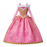 Girl Aurora Princess Dress Children Luxurious Cosplay Costume Rose Pink Briar Rose Outfit Kids Carnival Birthday Party Clothing