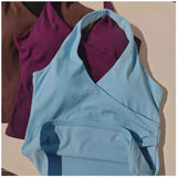 Women's Sexy V-Neck Fitness Bra Nude Sports Bra Hanging Neck Yoga Suit Vest Comfortable Breathable Gym Top for Active Wear