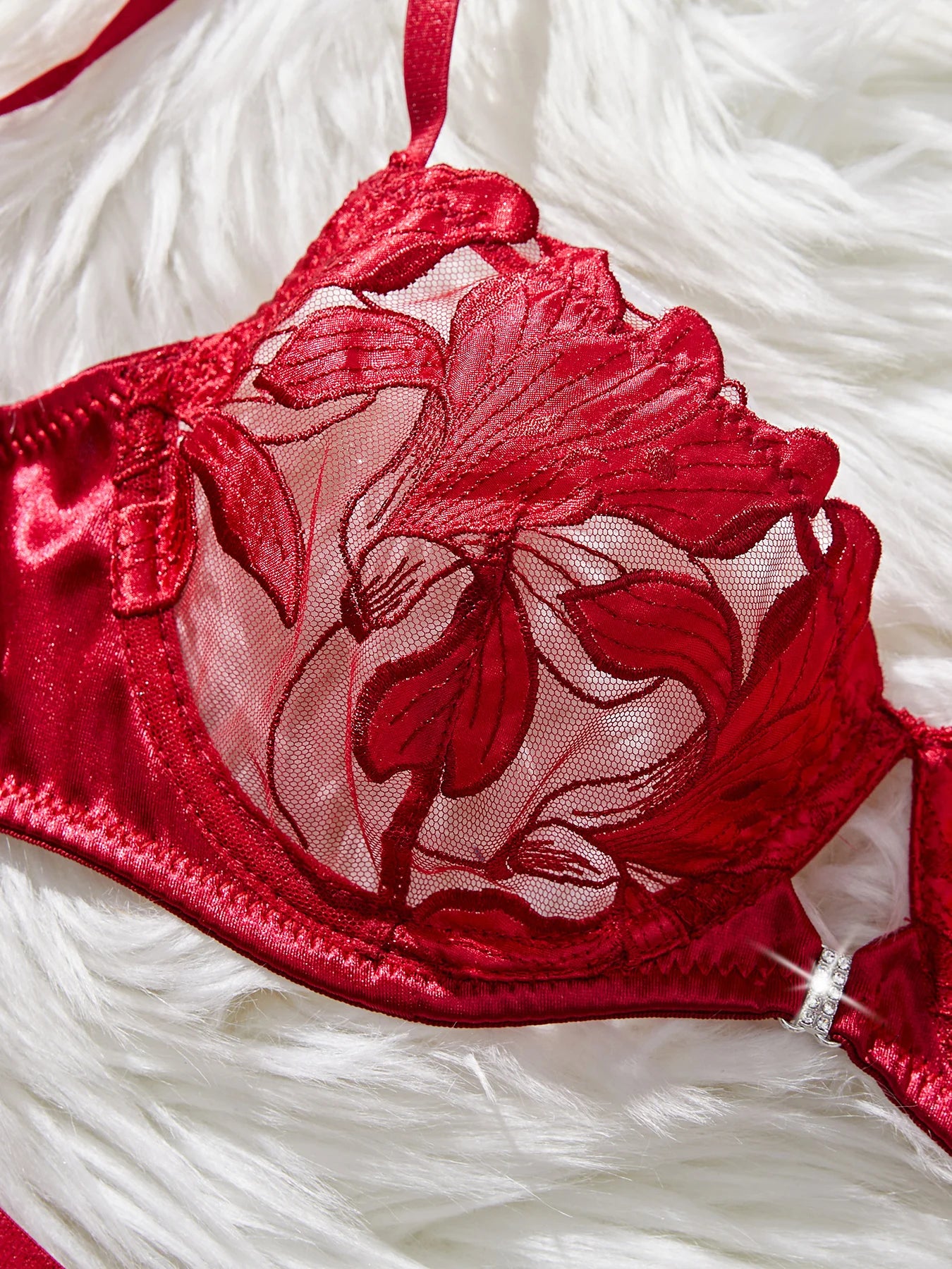 Floral Embroidery Sexy Lingerie Set Women Transparent Bralette Underwire Push Up Bra Panty 2 Piece Set
