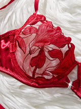 Floral Embroidery Sexy Lingerie Set Women Transparent Bralette Underwire Push Up Bra Panty 2 Piece Set