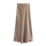 MUJER Woman 2026 Satin Skirt Women High Waist Long Skirts For Women Summer Black Midi Skirt Woman Office Elegant Women's Skirts