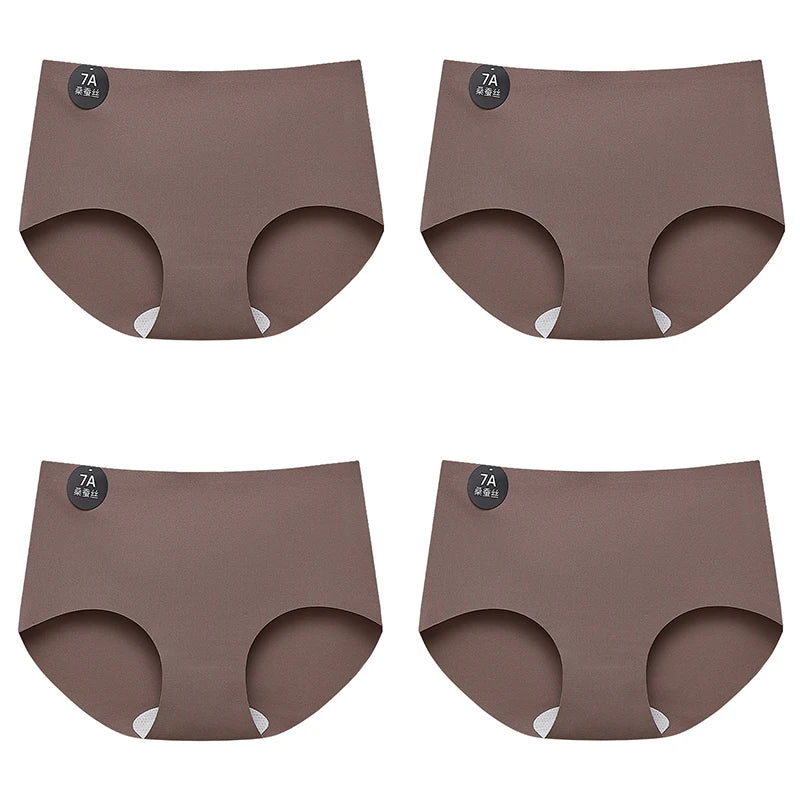 Falllsweet 4Pcs/Set Seamless Silk Briefs For Women Mulberry Silk Panties Comfortable Underpants Soft Lightweight Underwear M-2XL