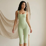 Square Neck Capri Jumpsuit Women Activewear Ribbed Sculpting Unitard Sleeveless Athletic One Piece Bodysuit Yoga Workout Romper
