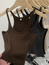 Solid Color Basic Ribbed Knitted Tank Top Women Summer Vintage Sleeveless Camis 90s Cool Girls Streetwear Soft Tees