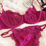 Sexy Underwear Set for Women Ultra-thin Bra Set French Lace Breathable Bralette Female Silk Comfort Bras and Thong Lingerie