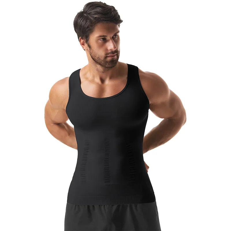 Men Slimming Body Shaper Abdomen Reducer Underwear Tank Top Sleevelss Wide Strap Shapewear Fitness Posture Correct Belly Abdominal Fat Reducer Vest Breathable Soft Waist Trainer S-3XL