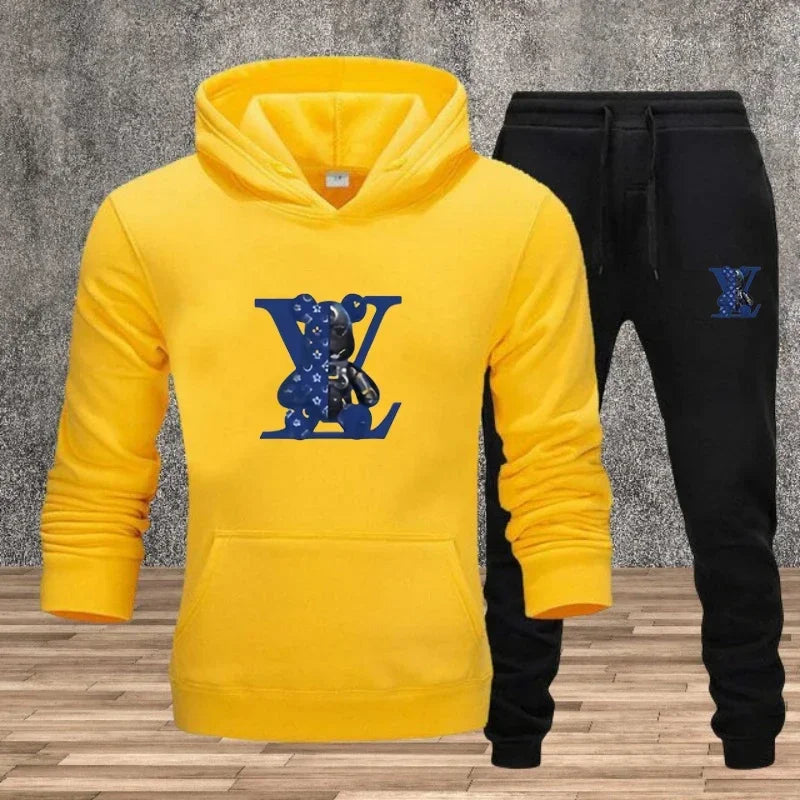 New Men's Printed Hooded Sweatshirt Set Soft Fabric Casual Streetwear Fitness Jogging Sportswear 2-Piece Outfit Comfortable