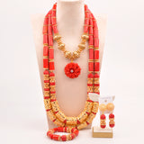 32inches 2Layers orange artifinal nigerian coral bead jewelry set wedding