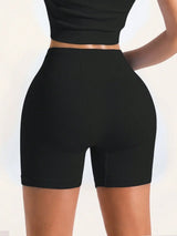 Women's Shorts, Outdoor Vacation Wear, Solid Color Versatile, High Waist Shorts For Summer, Seamless Knit, Comfortable, Suitable For Sports, Gym, Running, Tennis, Yoga, Pilates, Casual Daily Wear, Classic Ribbed, Mesh Sexy St