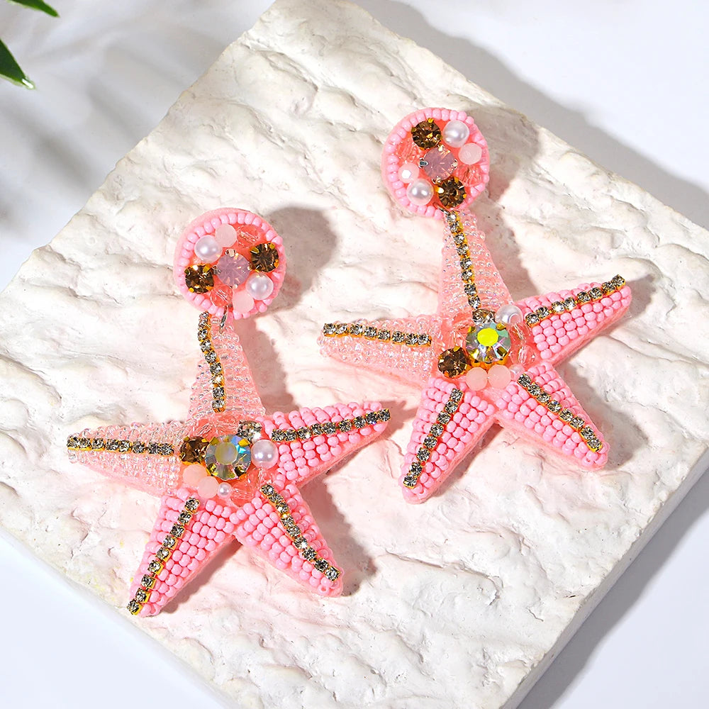 AENSOA Bohemian Starfish Lobster Conch Seed Bead Drop Earrings for Women Handmade Ocean Animal Earrings Summer Beach Jewelry