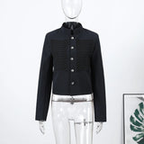 Vintage Napoleon Short Jacket for Women Stand Collar Full Sleeve Single-Breasted Slim Coat 2026 Spring Lady New Streetwear