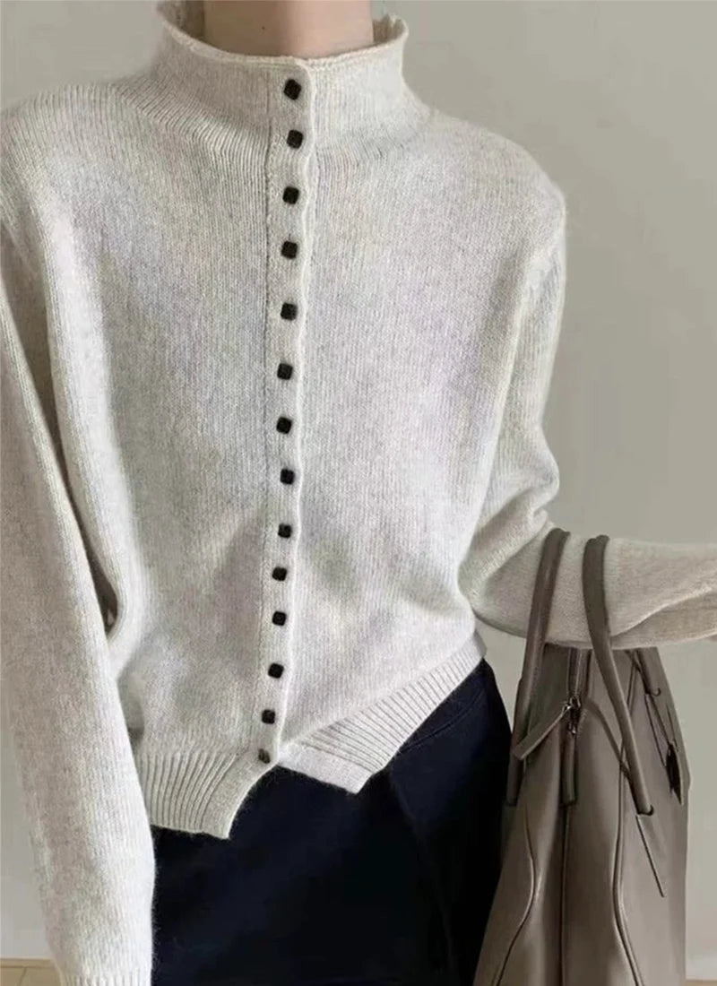 New Soft Comfortable Stand-Up Collar Sweater Cardigan Women Simple Single Breasted Cardigans Coat Autumn Solid Knitted Outerwear