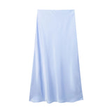 Willshela 2024 Black Satin Skirt Woman High Waist Elegant Long Skirts For Women Fashion Summer Midi Skirt Office Women's Skirts