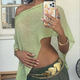 Women Knit Cover-ups Summer Autumn See-through Irregular Loose Pullover Summer Beach Smock Crop Tops Bikinis Cover Ups