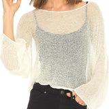 Women Knit Cover-ups Summer Autumn See-through Irregular Loose Pullover Summer Beach Smock Crop Tops Bikinis Cover Ups