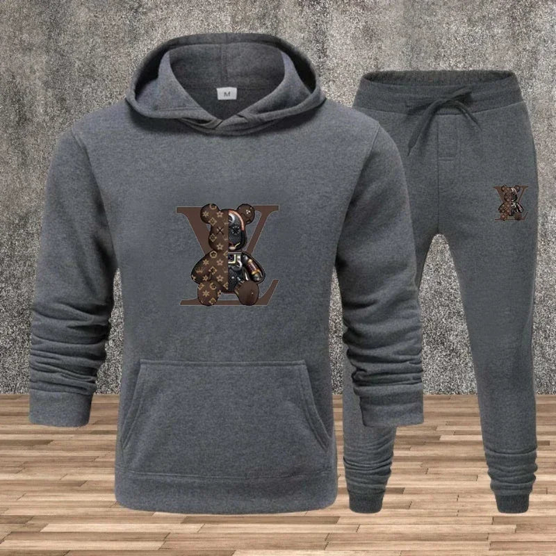 New Men's Printed Hooded Sweatshirt Set Soft Fabric Casual Streetwear Fitness Jogging Sportswear 2-Piece Outfit Comfortable