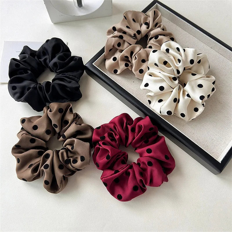 Korean Women Hair Simple Satin Scrunchies Wave Point Hair Band For Girls Ponytail Holder Rubber Bands Hair Ties Hair Accessories