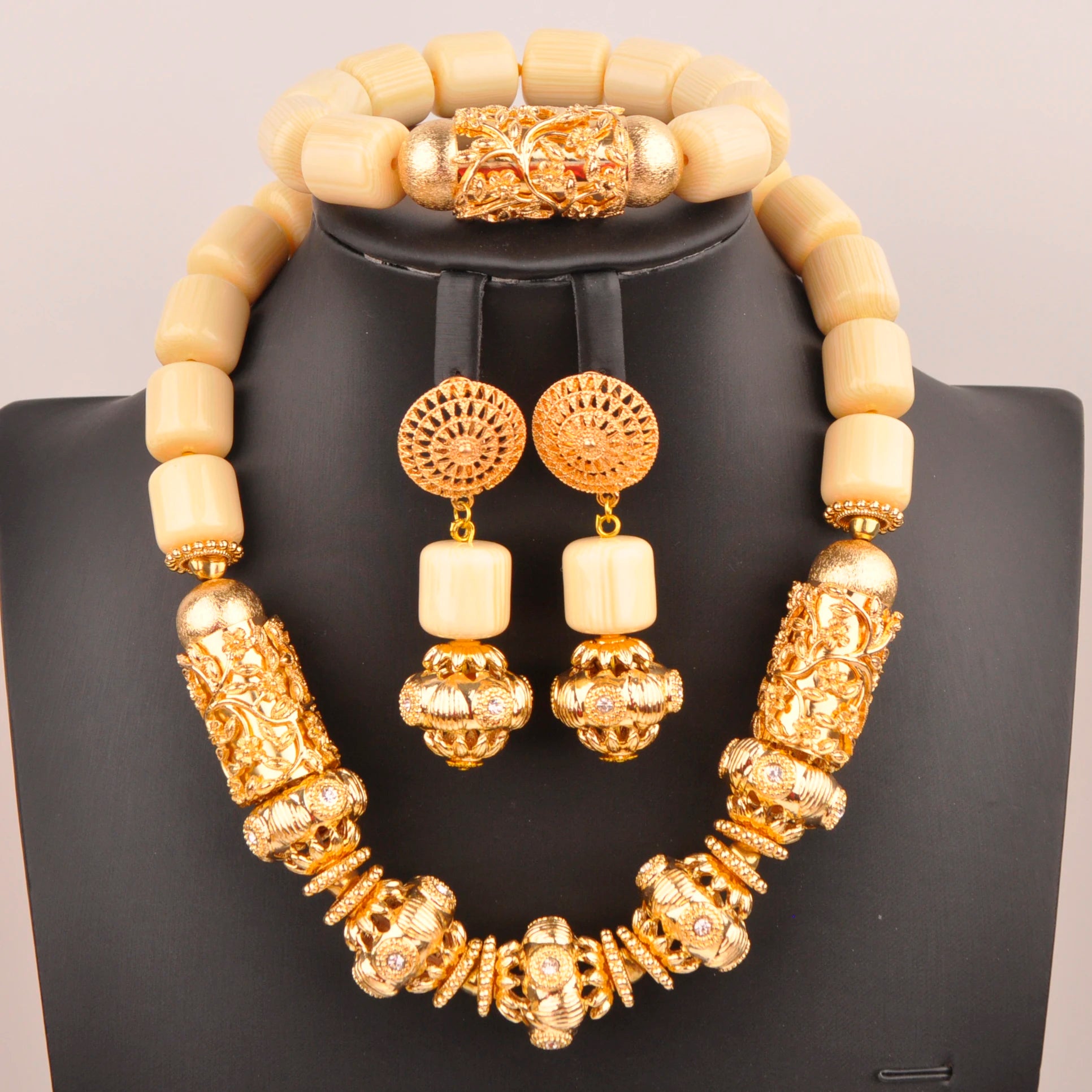 32inches 2Layers orange artifinal nigerian coral bead jewelry set wedding