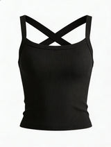 Low-Neck Vest Women Cross Shoulder Strap Solid Skinny Stretch Sexy Midnight Hottie Beach Party Sporty Basis Tops