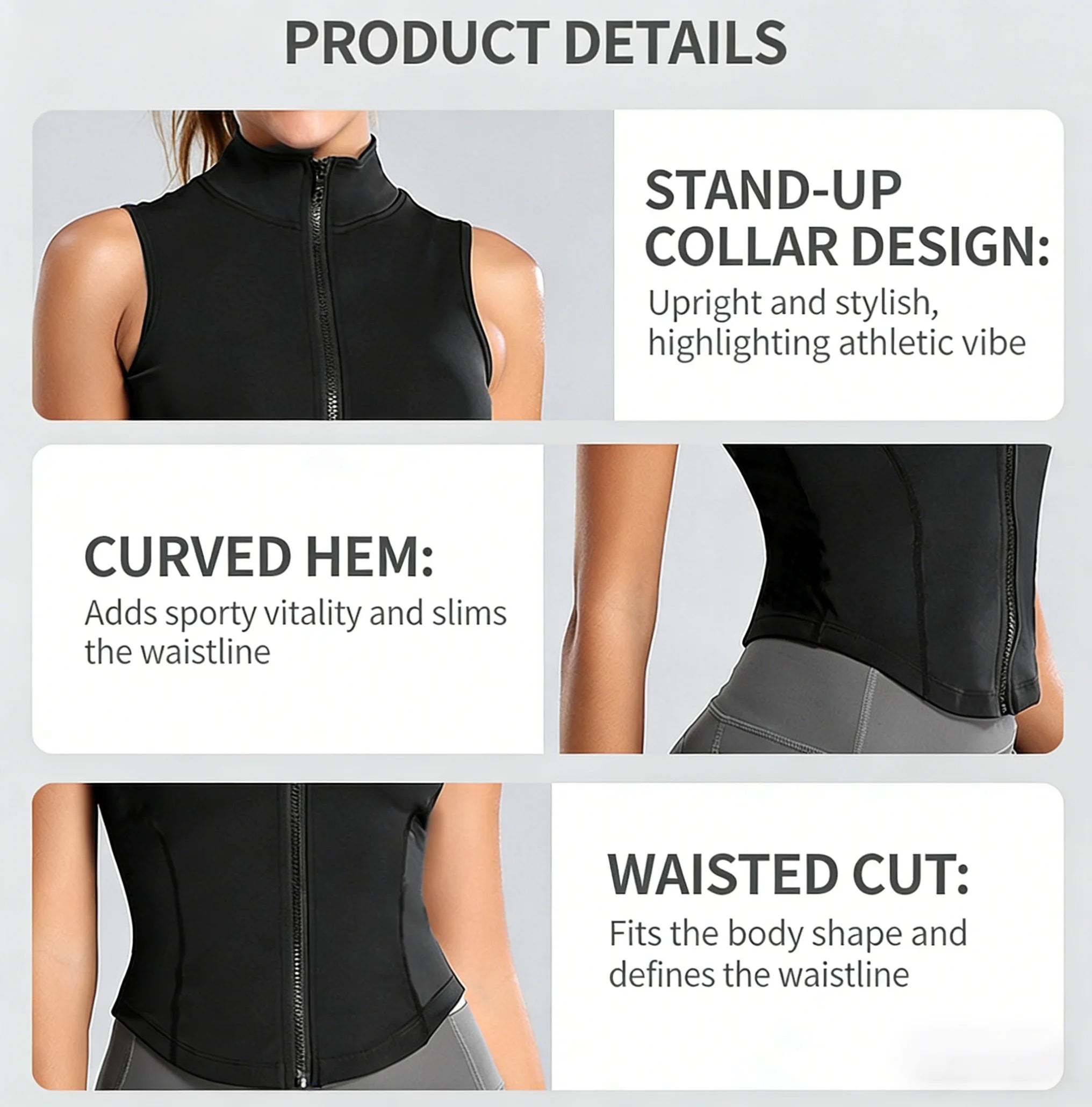 Zip Up Training Vest, Sleeveless Quick Dry Top for Gym, Running & Yoga, Casual Outer Wear