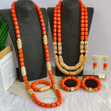 32inches 2Layers orange artifinal nigerian coral bead jewelry set wedding