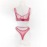 Toucheart 2-Piece Sexy Leopard Print Lingerie Set Bra Women Hollow Sexy Lingerie Thin Mesh Patchwork Print See-Through Sexy Set