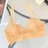 Sexy Lace Crop Top Deep V Backless Camisole Hollow Mesh Bra Female Solid Color Seamless Underwear Removable Chest Pad Tank Top