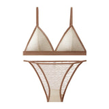 Women Triangle Bra and Panties Set Sheer Floral Lace Bralette Low-Rise Briefs Sexy Lingerie Set Removable Pads Ladies Underwear