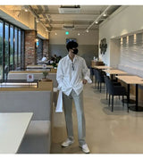 New Korean Business Men Shirts Light Luxury Slim-fit Solid Color Long Sleeve Cardigans Leisure Breathable Solid Color Basic Tops