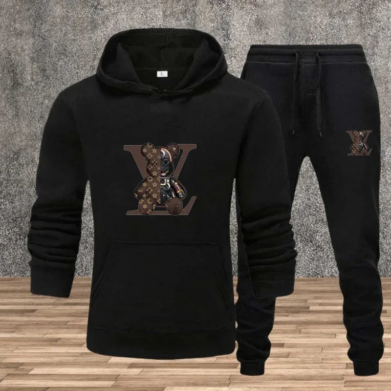 New Men's Printed Hooded Sweatshirt Set Soft Fabric Casual Streetwear Fitness Jogging Sportswear 2-Piece Outfit Comfortable