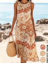 2026 Women's Sleeveless Bohemian Floral Casual Beach MIDI Sundress With Pockets Flowing and Loose Sweetheart Rustic Country