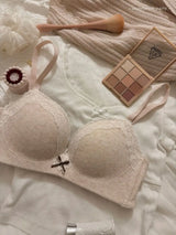 Teenage Sexy Lace Floral Bra Set Comfortable Non-steel Ring Beauty Back Small Breasts Gathered up Support Anti-Sagging Bra Set