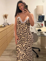Tossy Lace V-Neck Patchwork Maxi Dress Women Backless High Waist Slim Spaghetti Contrast Party Dress Female Spring Long Dress