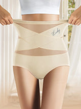 1pcs High Waisted Women's Panties Breathable Mesh Cross Tummy Cinching Ice Silk No Trace Triangle Panties Tummy Tuck Shape