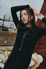 AS AW25 new design ribbing cardigan with denim collar + sleeveless maxi dress matching set for woman clothes