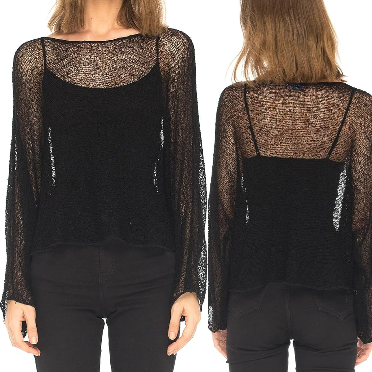 Women Knit Cover-ups Summer Autumn See-through Irregular Loose Pullover Summer Beach Smock Crop Tops Bikinis Cover Ups