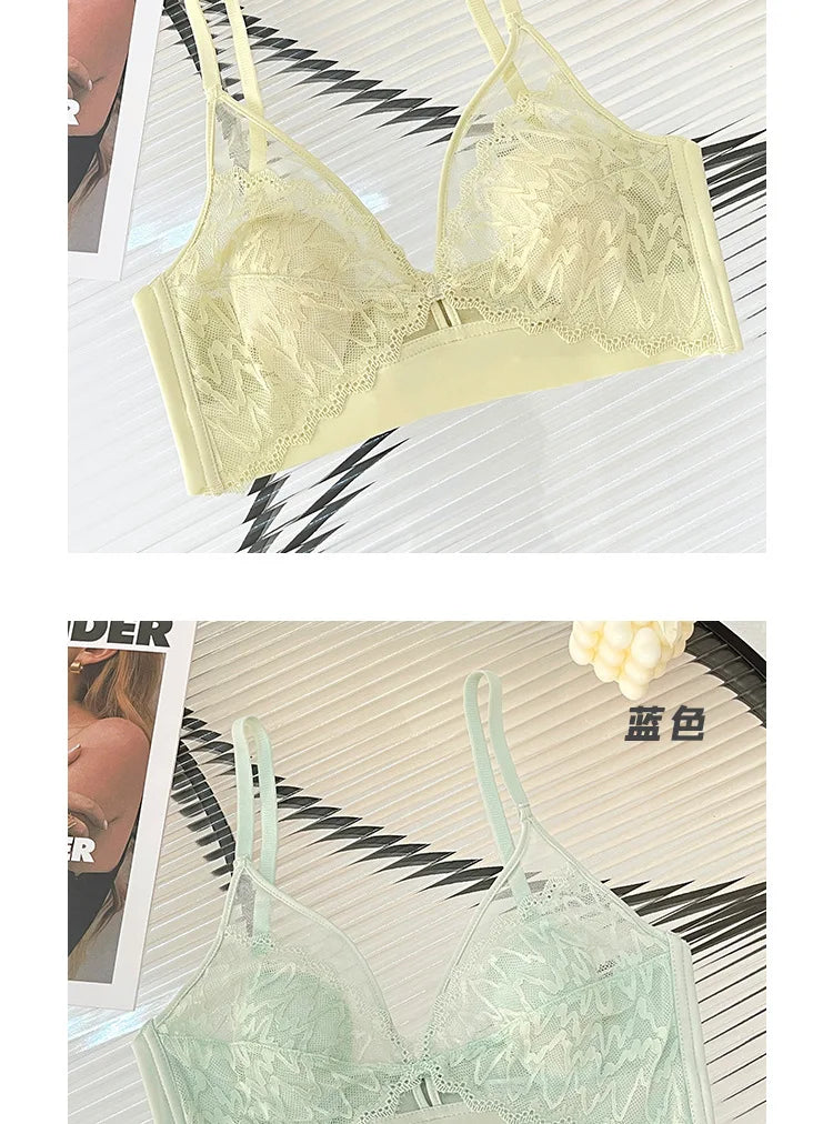 Sexy Lace Crop Top Deep V Backless Camisole Hollow Mesh Bra Female Solid Color Seamless Underwear Removable Chest Pad Tank Top